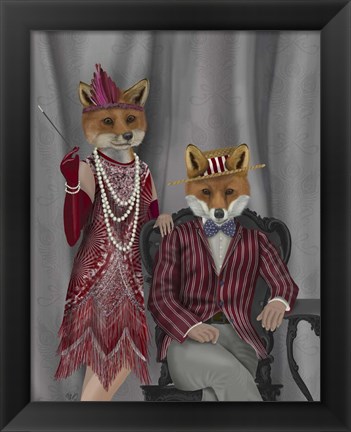 Framed Fox Couple 1920s Print