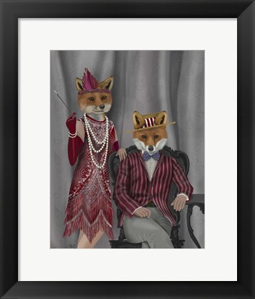 Framed Fox Couple 1920s Print