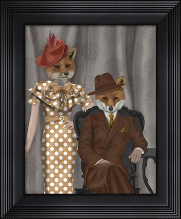 Framed Fox Couple 1930s Print