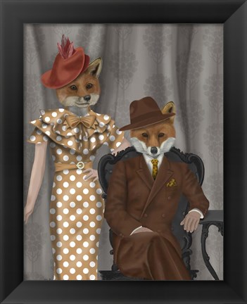 Framed Fox Couple 1930s Print