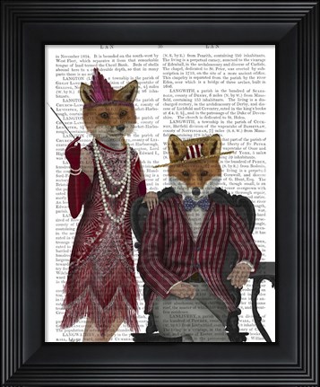Framed Fox Couple 1920s Print