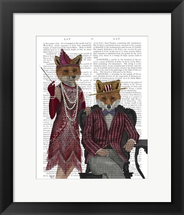 Framed Fox Couple 1920s Print