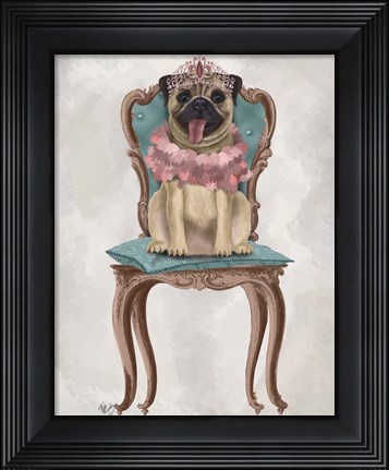 Framed Pug Princess on Chair Print