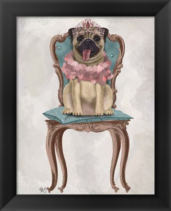 Framed Pug Princess on Chair Print