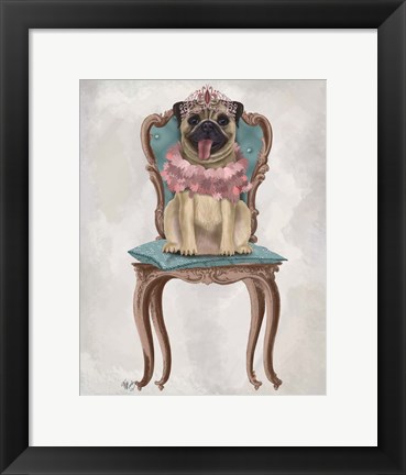 Framed Pug Princess on Chair Print