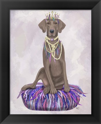 Framed Weimaraner on Purple Cushion Print