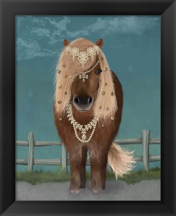 Framed Horse Brown Pony with Bells, Full Print