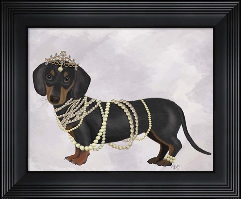 Framed Dachshund and Pearls Print