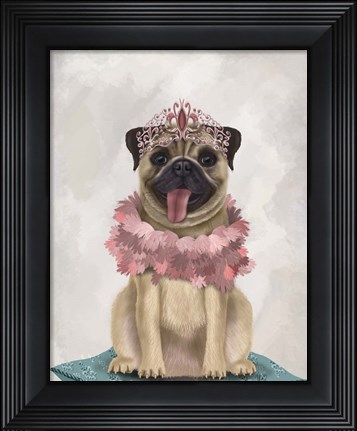 Framed Pug Princess On Cushion Print