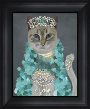 Framed Grey Cat With Bells, Portrait Print