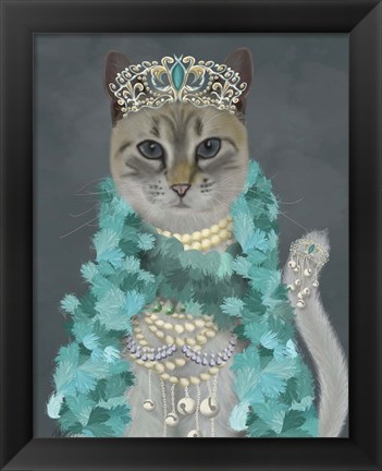 Framed Grey Cat With Bells, Portrait Print