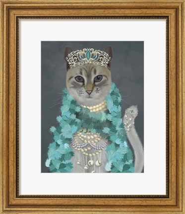 Framed Grey Cat With Bells, Portrait Print