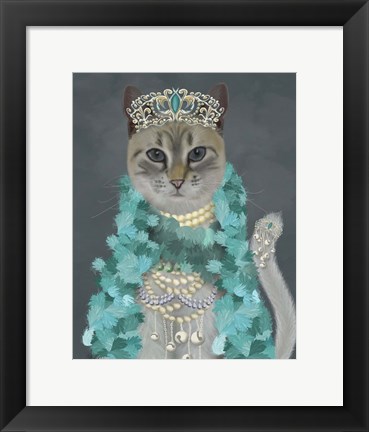 Framed Grey Cat With Bells, Portrait Print