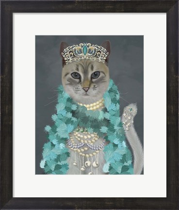 Framed Grey Cat With Bells, Portrait Print