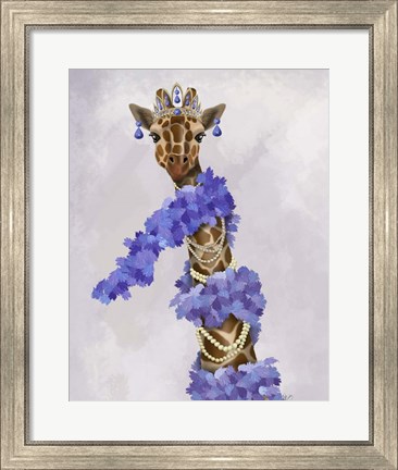 Framed Giraffe with Purple Boa Print