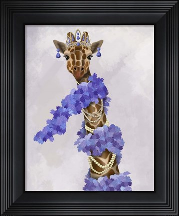 Framed Giraffe with Purple Boa Print