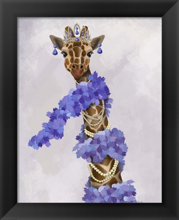 Framed Giraffe with Purple Boa Print