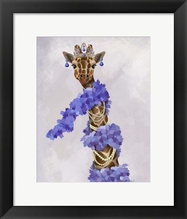 Framed Giraffe with Purple Boa Print