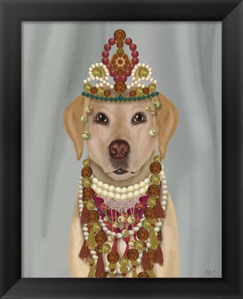 Framed Yellow Labrador and Tiara, Portrait Print