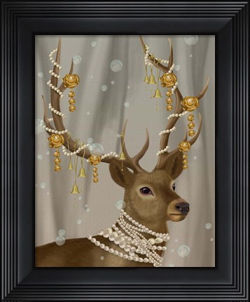 Framed Deer with Gold Bells Print