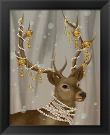 Framed Deer with Gold Bells Print