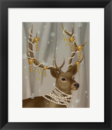 Framed Deer with Gold Bells Print