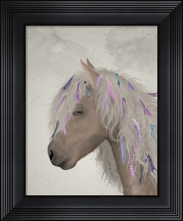 Framed Horse Beige with Ribbons Print