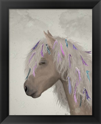 Framed Horse Beige with Ribbons Print