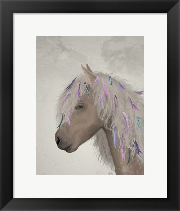 Framed Horse Beige with Ribbons Print