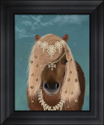 Framed Horse Brown Pony with Bells, Portrait Print