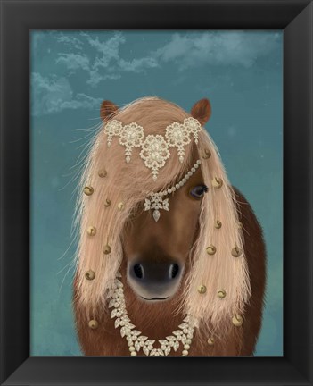 Framed Horse Brown Pony with Bells, Portrait Print