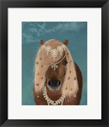 Framed Horse Brown Pony with Bells, Portrait Print