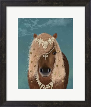 Framed Horse Brown Pony with Bells, Portrait Print