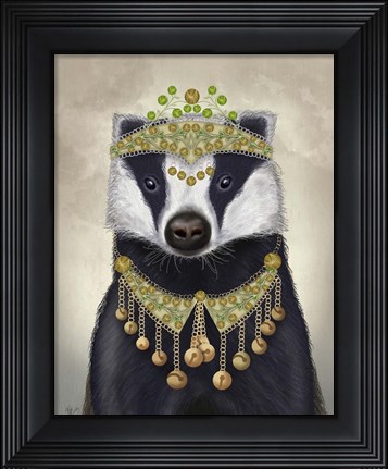 Framed Badger with Tiara, Portrait Print