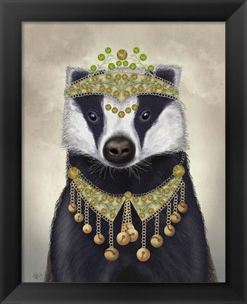 Framed Badger with Tiara, Portrait Print
