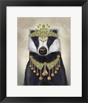 Framed Badger with Tiara, Portrait Print