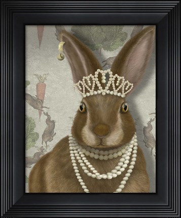 Framed Rabbit and Pearls, Portrait Print