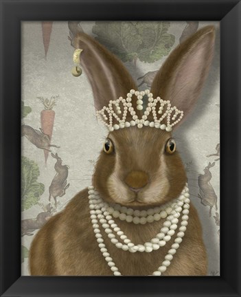 Framed Rabbit and Pearls, Portrait Print