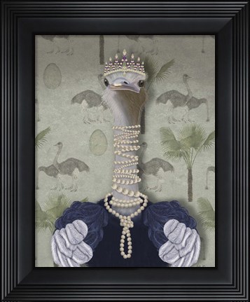 Framed Ostrich and Pearls, Portrait Print