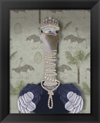 Framed Ostrich and Pearls, Portrait Print