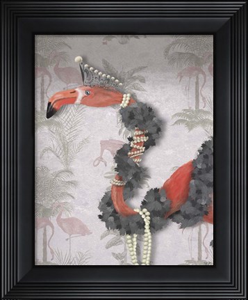Framed Flamingo and Pearls, Portrait Print