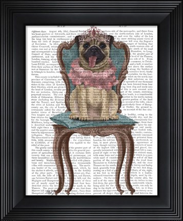 Framed Pug Princess on Chair Print