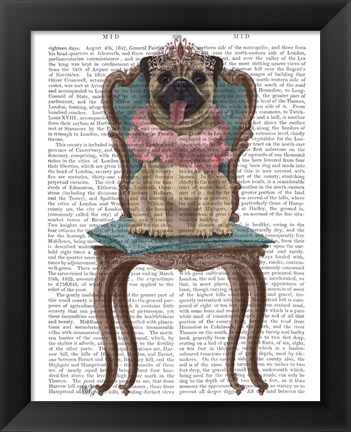 Framed Pug Princess on Chair Print