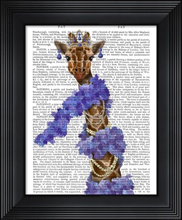 Framed Giraffe with Purple Boa Print