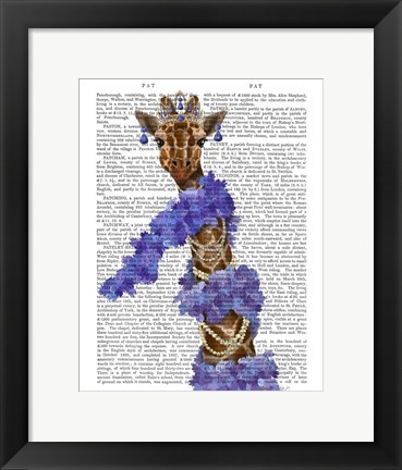 Framed Giraffe with Purple Boa Print