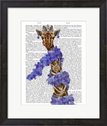 Framed Giraffe with Purple Boa Print