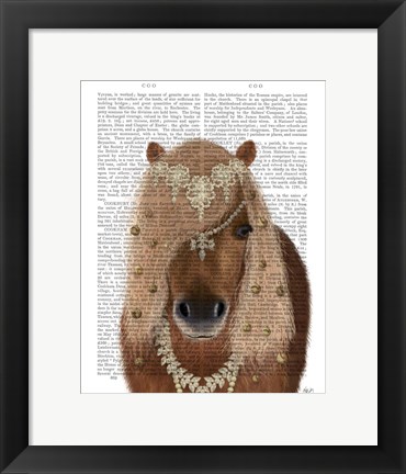 Framed Horse Brown Pony with Bells, Portrait Print