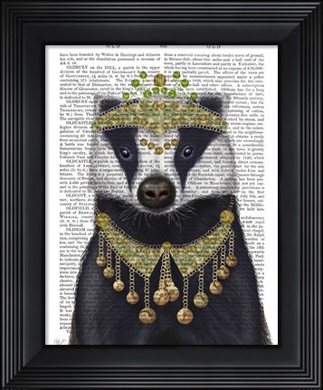 Framed Badger with Tiara, Portrait Print