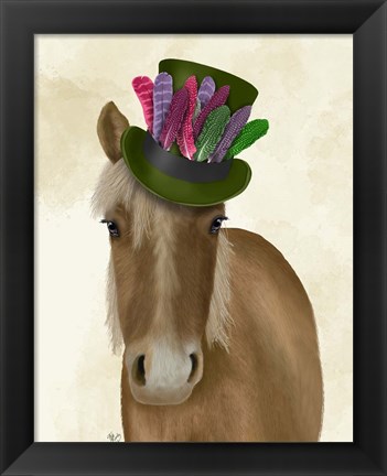 Framed Horse with Feather Hat Print