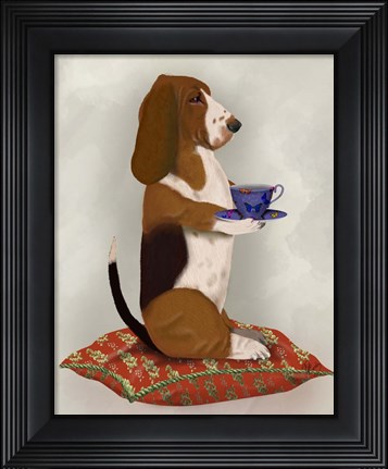 Framed Basset Hound Taking Tea Print